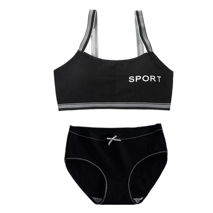 1/4 Sets Wireless Girl's Sports Bra Underwear Sets Cotton Breathable Sweat-Wicking Kids Brassiere and Girls Panties Lingerie Set