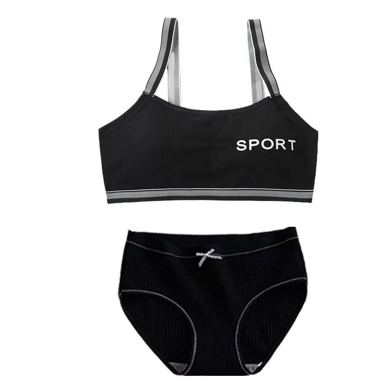 1/4 Sets Wireless Girl's Sports Bra Underwear Sets Cotton Breathable Sweat-Wicking Kids Brassiere and Girls Panties Lingerie Set