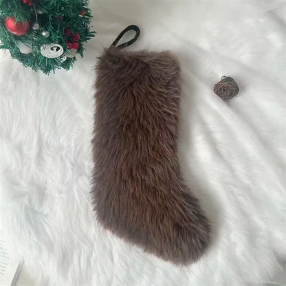 New solid color Christmas socks 20 inch milk brown fine long hair decoration overall sock gift bag