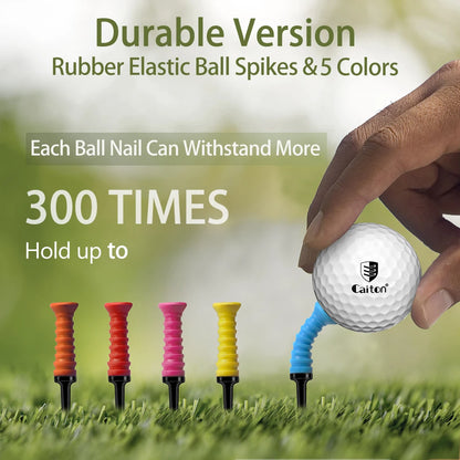 Caiton 5pcs 360° Flexible Rubber Golf Tees, 3.2in/81mm, Durable, Low Friction, Vibrant Multicolor - Ideal for Everyday Golfers