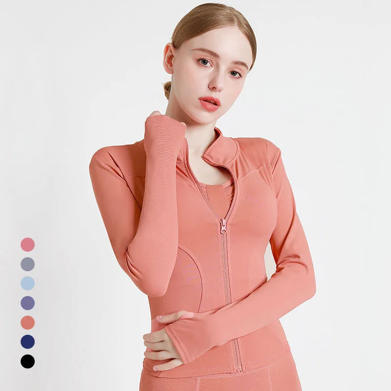 2022 Long Sleeve Sports Jacket Women Zip Fitness Yoga Shirt Winter Warm Gym Top Activewear Running Coats Workout Clothes Woman