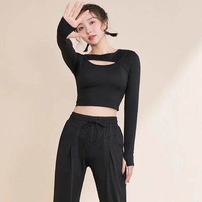 Yoga Clothing Sexy Neckless Sports Tops Women Long Sleeve High Waist Fitness Quick Dry T-Shirt Training Clothes