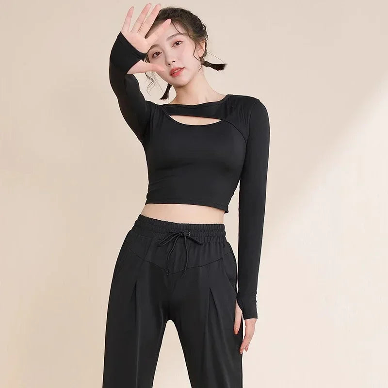 Yoga Clothing Sexy Neckless Sports Tops Women Long Sleeve High Waist Fitness Quick Dry T-Shirt Training Clothes
