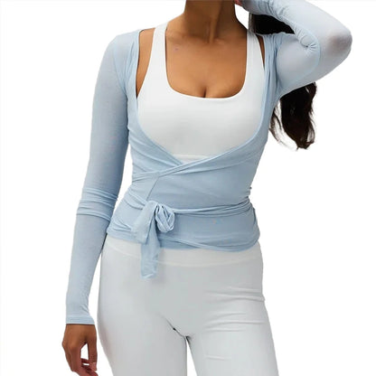 Yoga Workout Outfits Ladies Casual Slim Fit Bandage Crop Tops T-shirt + Fitness Legging Pants Women 2 Piece Sporty Matching Set