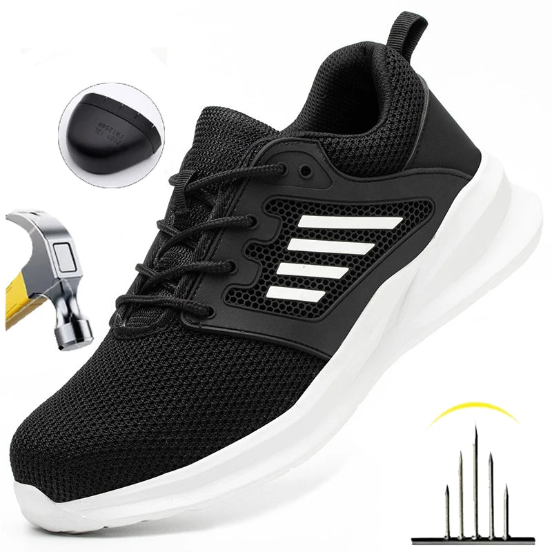 Safety Sneaker for Men Steel Toe Safety Shoes Sports Work Anti-Smashing Industrial Safety Tennis Shoes Outdoor Black Work Boots