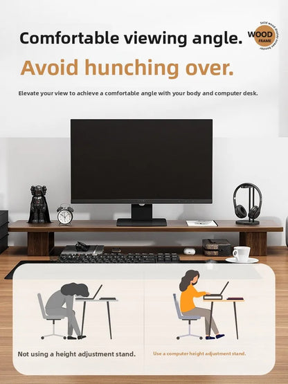 Elevated  Wood Cuter Monitor Stand Desk Base Home Office Desktop Organizer Ra Adjustable Height No Installation