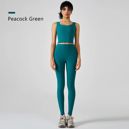 Europe and the United States women's yoga suit training rib-neck sleeveless tank top and sport fitness pants wear outside