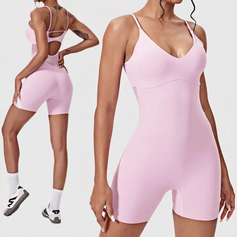 Yoga Jumpsuit Sports Fitness Sexy Backless Tight Mesh Breathable One-piece Running Workout Clothes Gym Shorts Bodysuit for Women