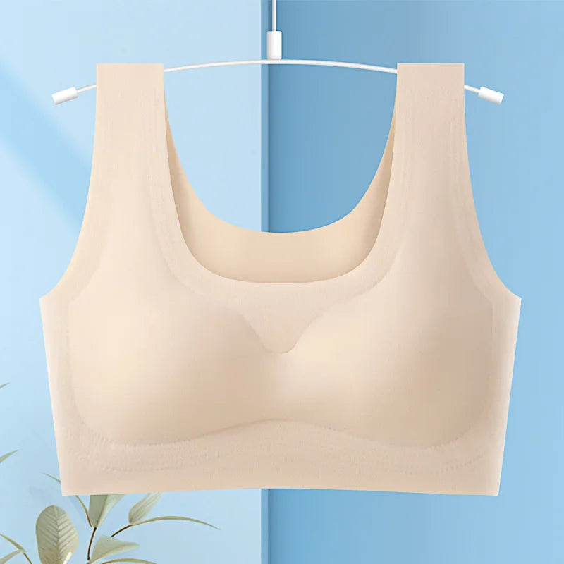 Wire-Free Sports Bra Seamless Ice Silk Small Chest Push-up Bra Prevent Sagging Thin Back Beauty Large Size Bra