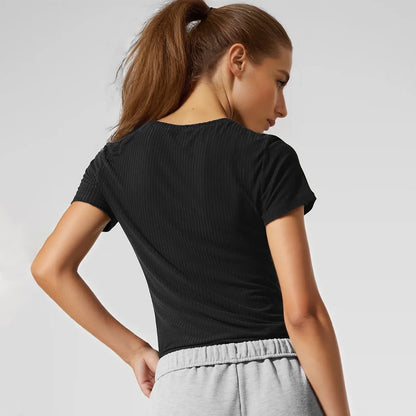 Yoga T-shirt Breathable Summer Sports Running Tops Cotton Threaded Women's Leisure High Elasticity Short Sleeved T-shirt