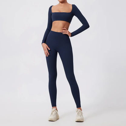 New Long sleeve Shirt Sports Set Women Fitness Tights Yoga Set Crop Top Running High Waist Gym Set Womens Outfits Yoga Clothing