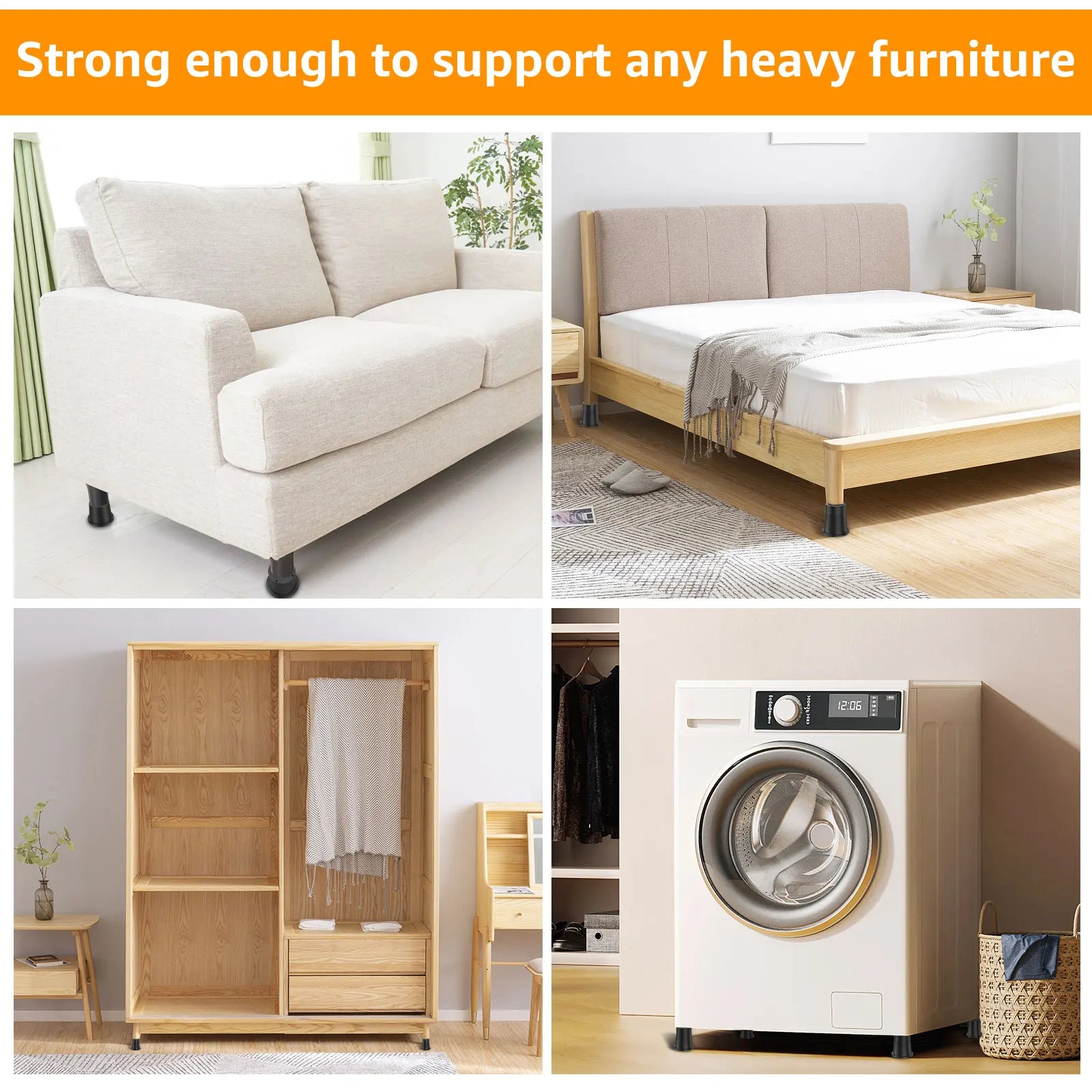 4/6Pcs Heavy Duty Rubber Sofa Cabinet Feet Leg Bed Risers Stand Round Furniture Risers Anti Slip Bed Frame Riser Raising Blocks