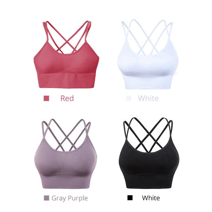 Sports Bra Womens Cross Back Sport Bras Padded Strappy Cross Cropped Bras Yoga Crop Top Workout Fitness Bras Bralette