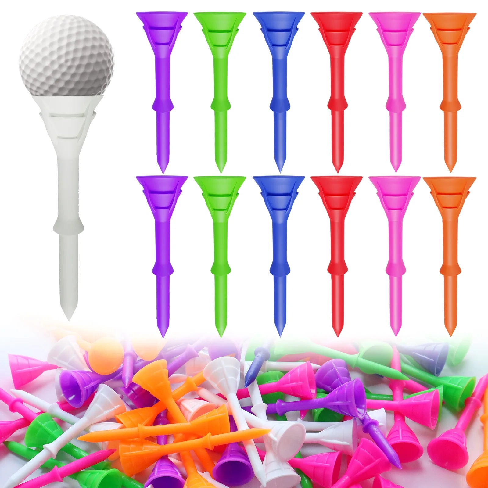 Golf Tees Plastic 3 1/4 inch Upgrade Bulk 50 Pack Reduce Friction Side Spin Durable Stable 83mm Long Tee for Golfer Practice
