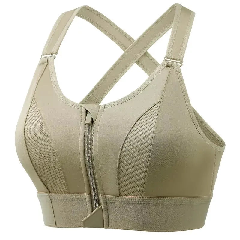 S-5XL Bras For Women Sports Front Zipper Adjustable Strap Shockproof Elastic Fitness Athletic Brassiere Slim Yoga Crop Top