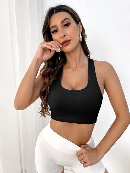 Sports Bras for Women Sexy Crisscross Back Seamless Padded Sports Bra Medium Support with Removable Pads