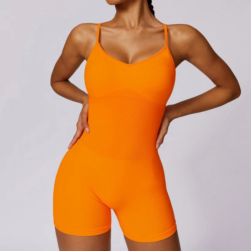 Fitness Top Gym Sleeveless Short Set Legging Women Bra Seamless One-Piece Yoga Suit Sportswear Sport Bodysuit Workout Clothing