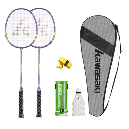 Kawasaki Badminton Set with 2 Badminton Rackets, 3 Shuttlecocks, and Carrying Badminton Bag Suit for Badminton Practice