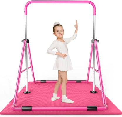 Expandable Gymnastics Bar for Kids - Height Adjustable Junior Training Bar for Home, Folding Gymnastic Horizontal Bars Equipment