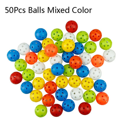 50Pcs Pack Multicolor Plastic Golf Training Balls Airflow Hollow 42mm 26 Holes Golf Balls For Driving Range Swing Practice Ball