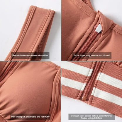 Sports Bras Zip Front For Women With Full Coverage Removable Padded Shockproof Yoga Underwear Workout Bra Running Fitness Vest