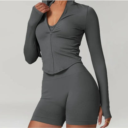 A-New stand-up collar zip long-sleeved yoga jacket women tight fast-drying yoga clothing outdoor fitness sports tops