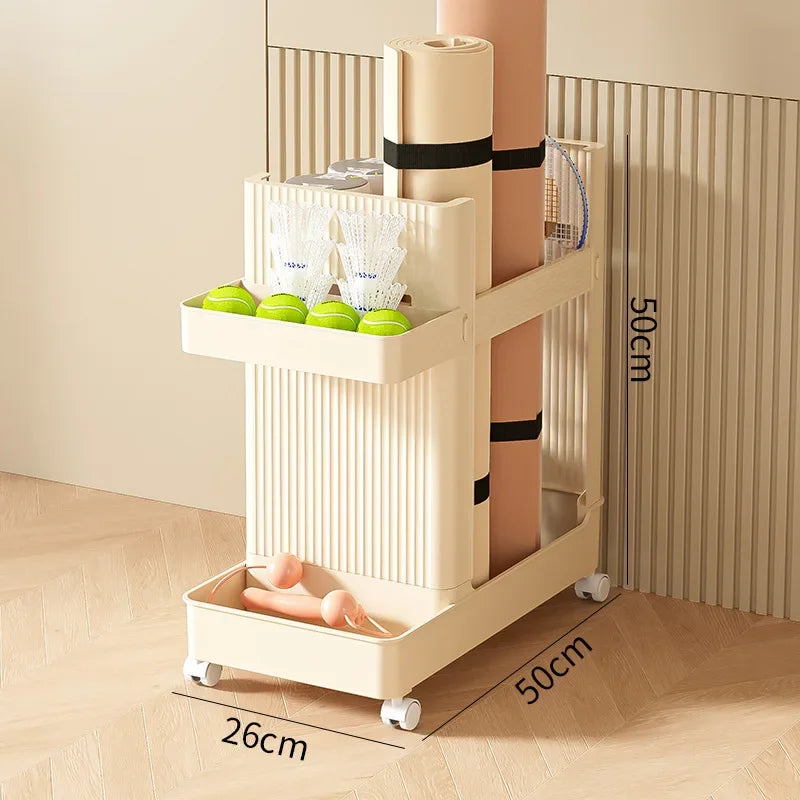 Gym Equipment Holder with Wheels Sports Equipment Storage Rack Yoga Mat Storage Basket Fitness Equipment Sports Tools Organizer