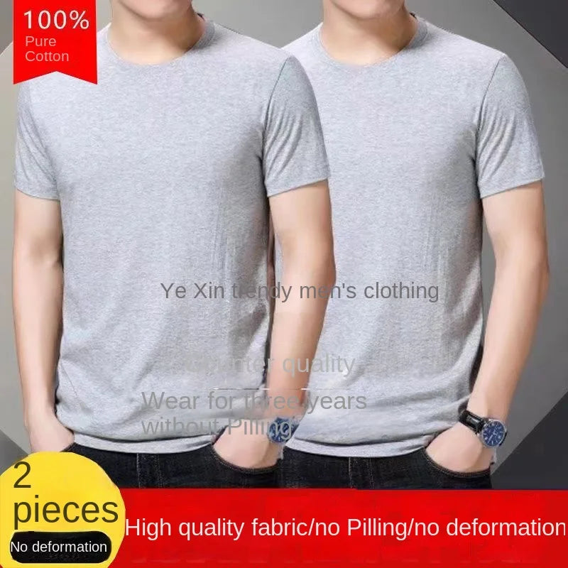 Fashionable Men's White 100% Cotton T-Shirt Golf Wear Men Short Sleeve Tee Solid Color O Neck Casual Summer Undershirt Tee Top