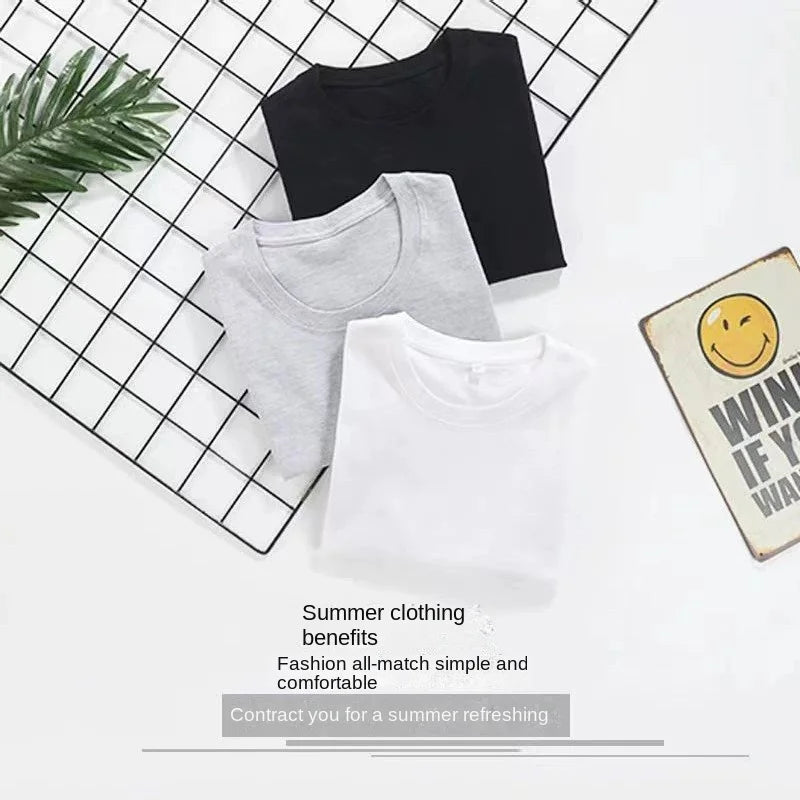 Fashionable Men's White 100% Cotton T-Shirt Golf Wear Men Short Sleeve Tee Solid Color O Neck Casual Summer Undershirt Tee Top