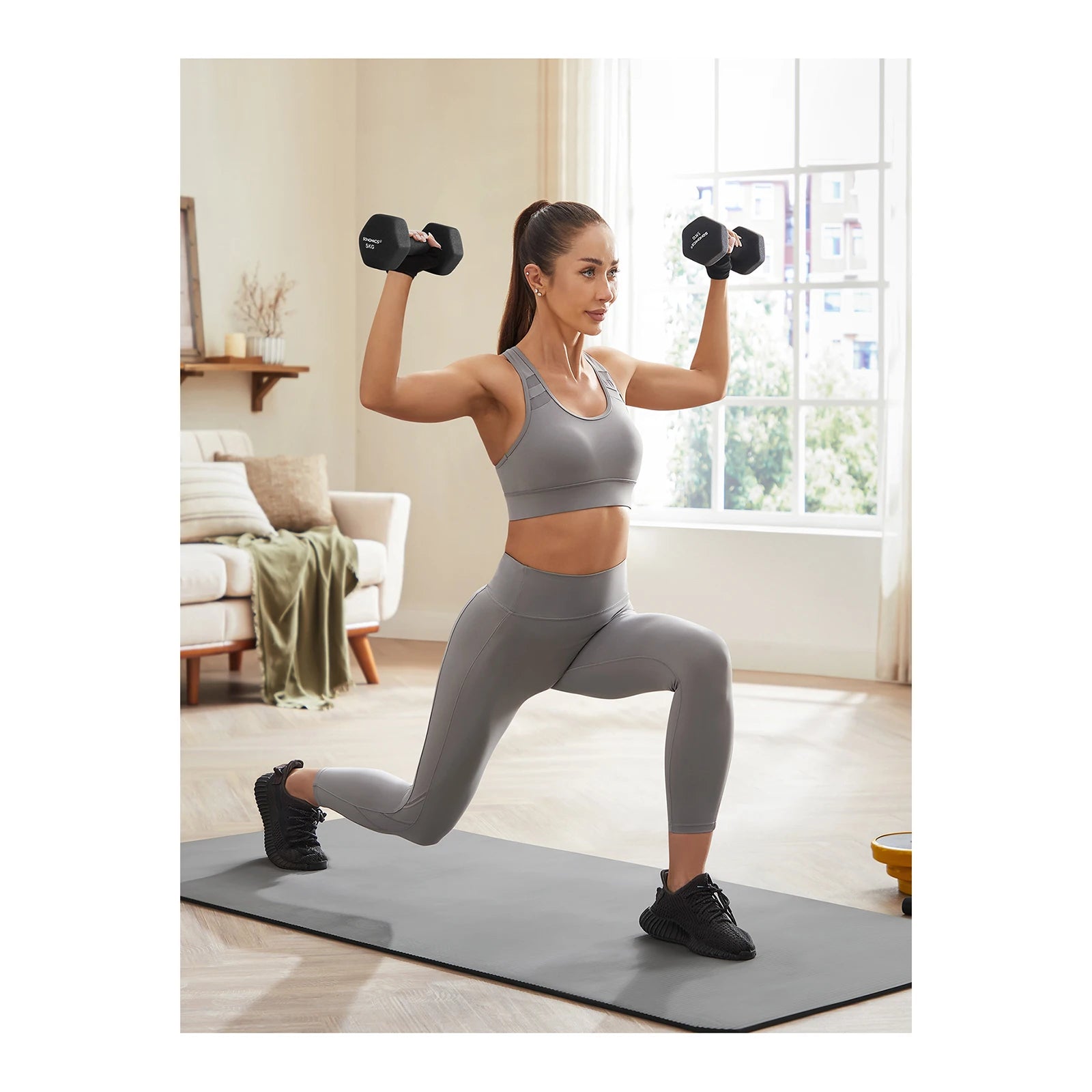 SONGMICS Dumbbells Set of 2 2 x 5kg Dumbbells Set Dumbbells Hexagon Neoprene Coating Strength Training Workout Fitness