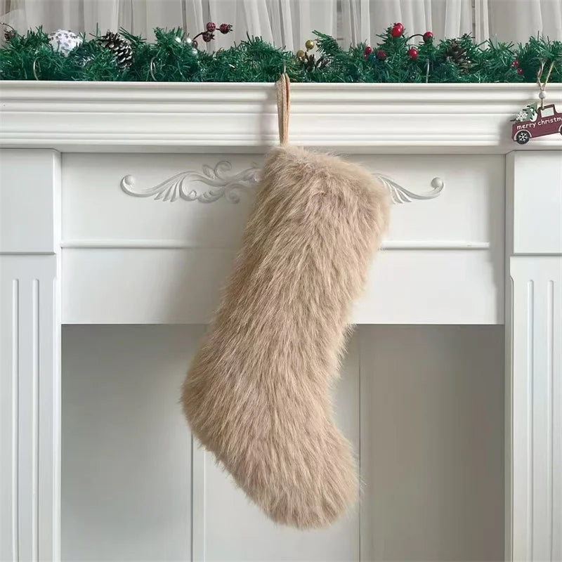 New solid color Christmas socks 20 inch milk brown fine long hair decoration overall sock gift bag