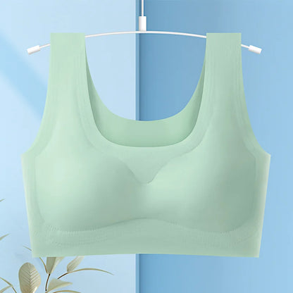 Wire-Free Sports Bra Seamless Ice Silk Small Chest Push-up Bra Prevent Sagging Thin Back Beauty Large Size Bra