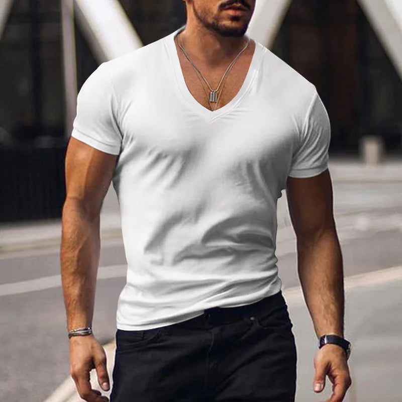 Tops Tees V Neck Short Sleeve Slim Fit T-shirt Men Casual Summer T Shirt  Short Sleeve T Shirt Men's