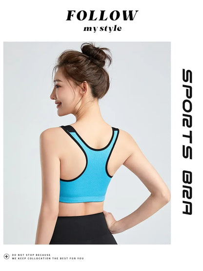 Sports Bra Women Push Up Front Zipper Shockproof Patchwork Gym Jogging Crop Top Female Running Fitness Vest Sport Bras for Women