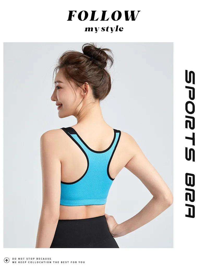 Sports Bra Women Push Up Front Zipper Shockproof Patchwork Gym Jogging Crop Top Female Running Fitness Vest Sport Bras for Women