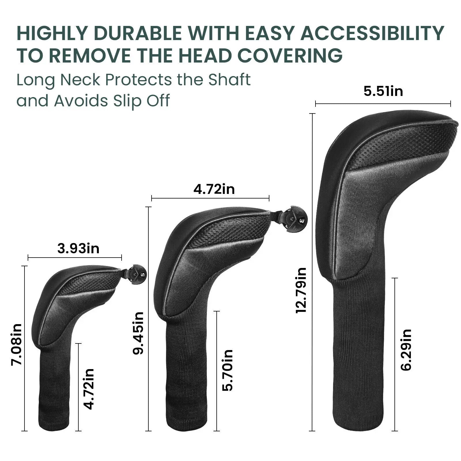 Golf Club Head Covers for Woods Driver Fairway Hybrid Value 4 Pack, Long Headcover Interchangeable Accessories
