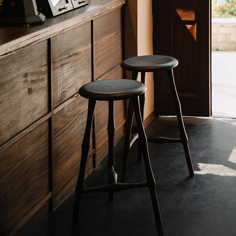 Bar stool medieval solid wood home Windsor tall round stool cafe restaurant furniture