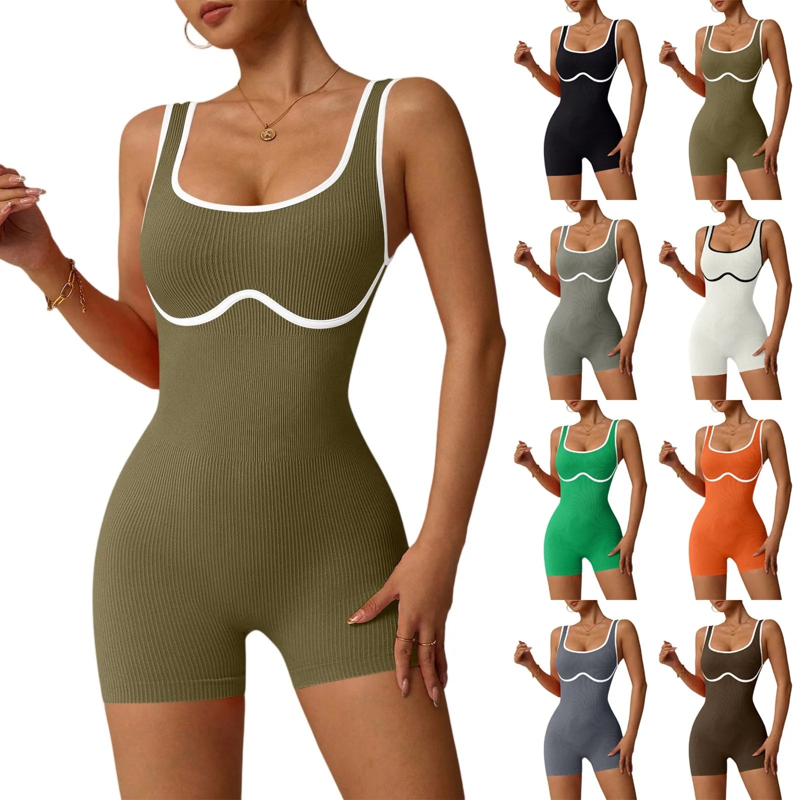 Women's Fashionable Solid Color Round Neck Tight Back Yoga Suit Yoga Jumpsuit Solid Color Fitness Activewear Breathable Yoga Set