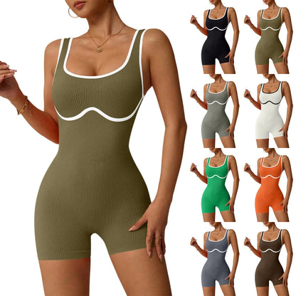 Women's Fashionable Solid Color Round Neck Tight Back Yoga Suit Yoga Jumpsuit Solid Color Fitness Activewear Breathable Yoga Set