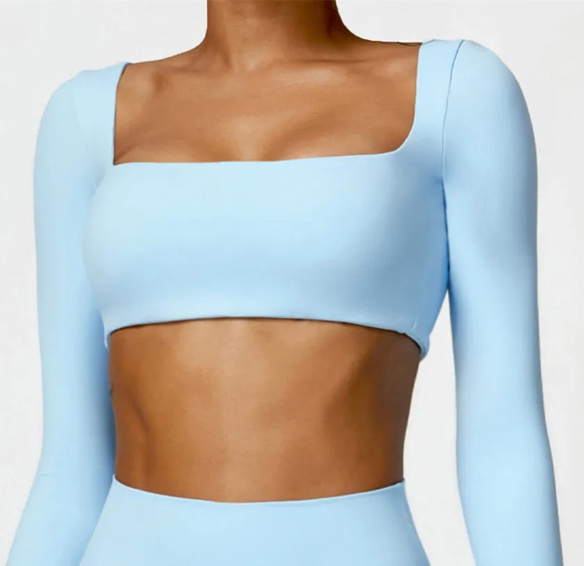 Nude Yoga Clothing Sets Women Long Sleeve Crop Tops Tight Shorts Suit Quick Dry Tracksuit Fitness Workout Outfits Gym Wear New