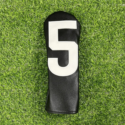 Golf club covers - white and green with large numbers, fits all clubs