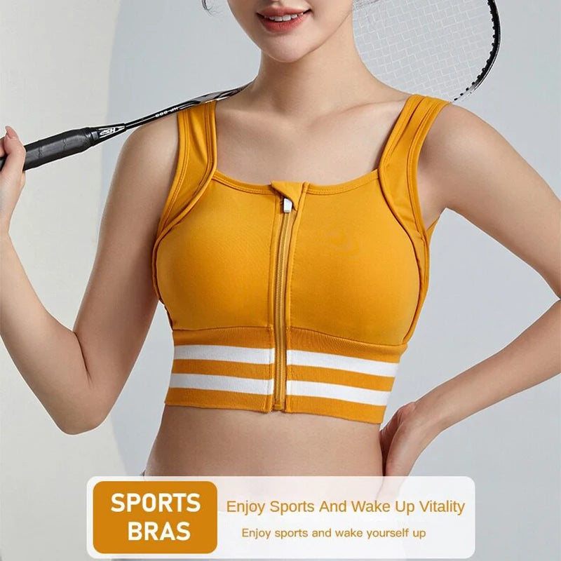 Sports Bras Zip Front For Women With Full Coverage Removable Padded Shockproof Yoga Underwear Workout Bra Running Fitness Vest