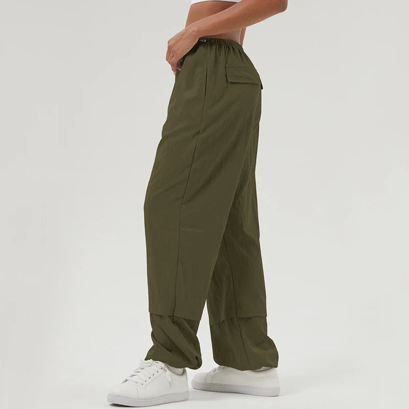 Women Loose Yoga Pants Solid Color Outdoor Jogger Pants Breathable Quick Dry Pocket Sweatpants Female Running Sportswear
