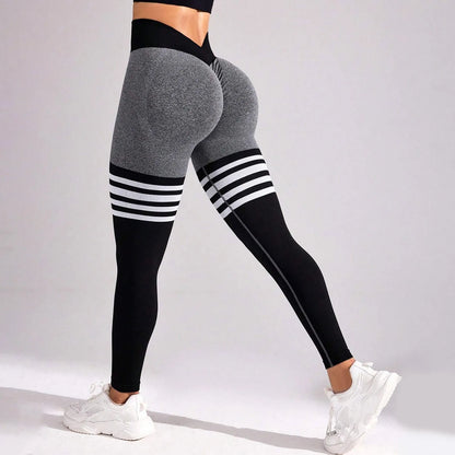 Women Pants Striped Outdoor Sports Leggings High Waisted Hip Lifting Yoga Clothing Quick Dry Running Exercise Fitness Pantyhose