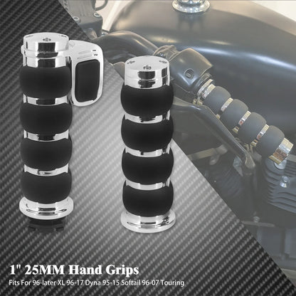 Motorcycle Hand Grips 1" 25mm Handlebar Handle Bar Universal For Harley Sportster XL1200 Touring Street Glide FLHR Dyna FXDL FLS