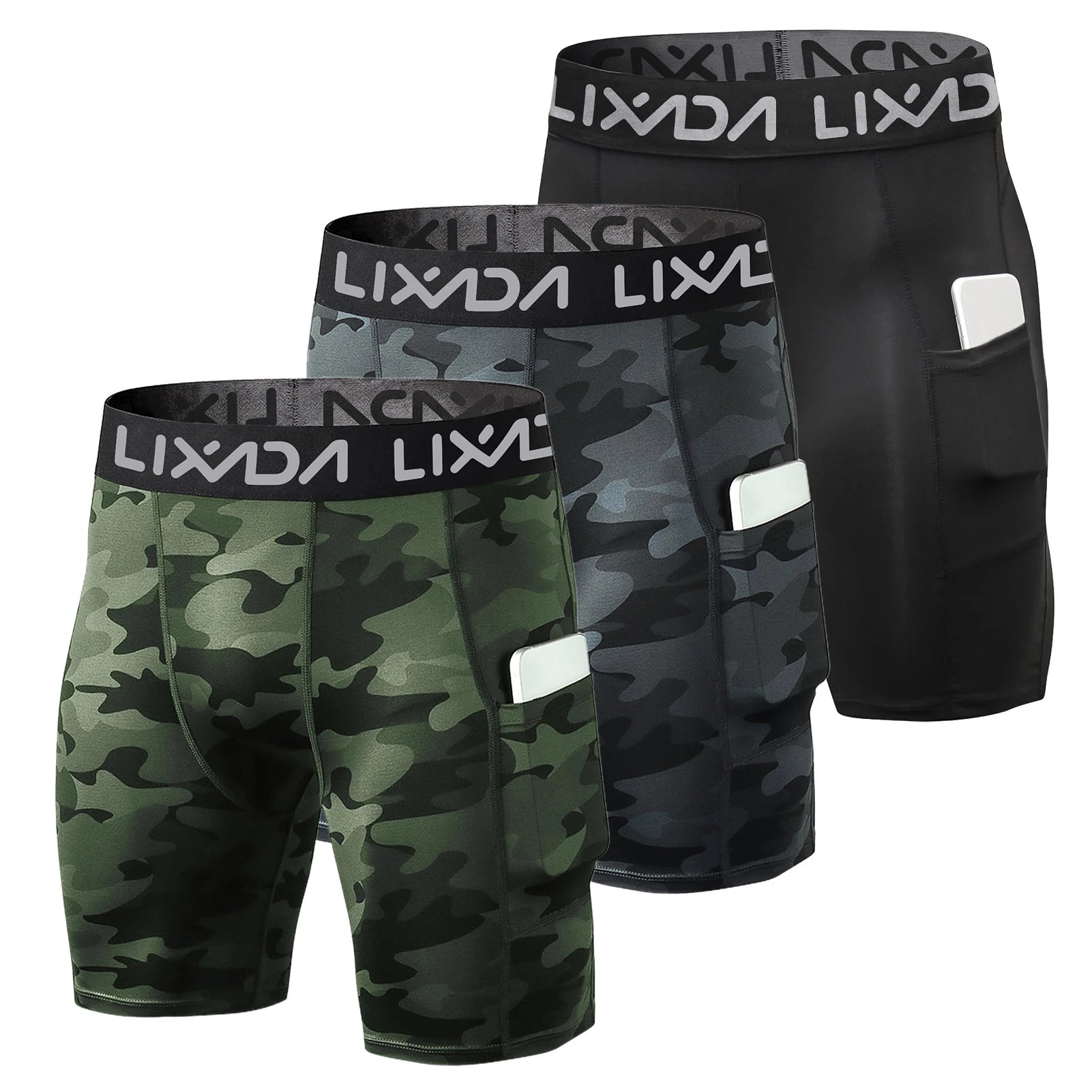Lixada 3-Pack Men’s Sports Shorts – Active Workout Underwear with Pocket