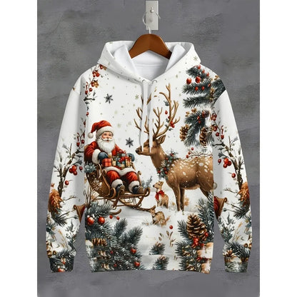 Cartoon Christmas Pattern Hoodie For Men Women Santa Claus Deer 3D Printed Pullovers Casual Hoodies Tops Long Sleeves Sweatshirt
