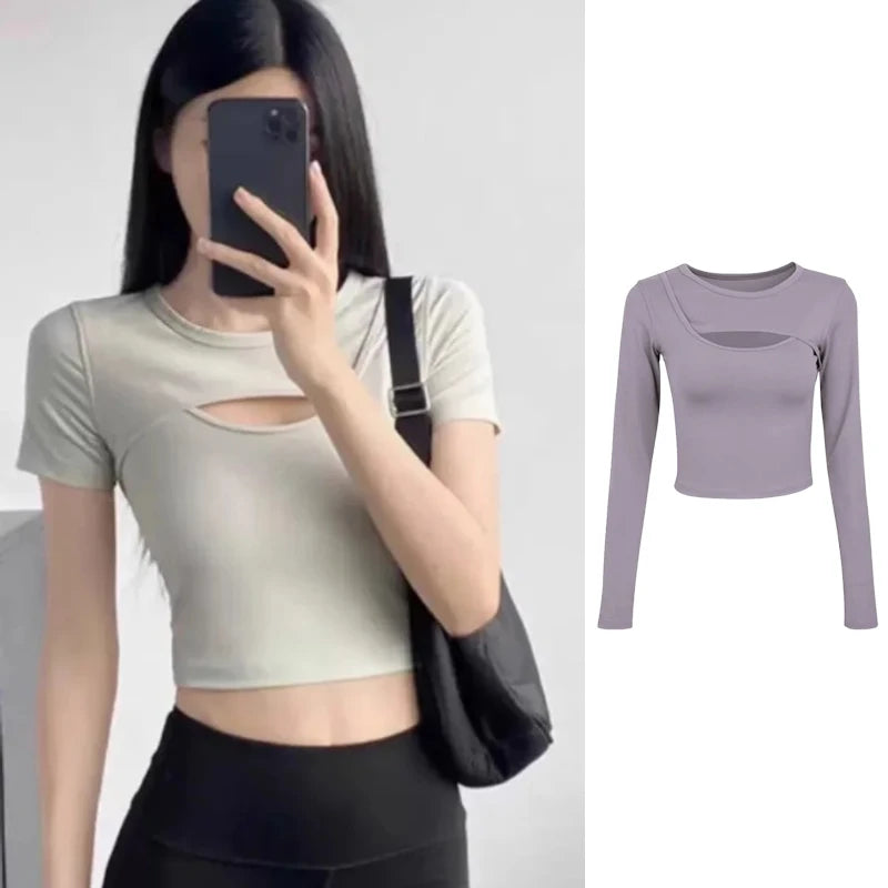 Yoga Clothing Sexy Neckless Sports Tops Women Long Sleeve High Waist Fitness Quick Dry T-Shirt Training Clothes