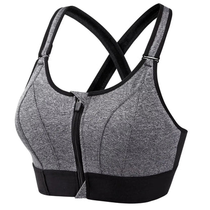 S-5XL Bras For Women Sports Front Zipper Adjustable Strap Shockproof Elastic Fitness Athletic Brassiere Slim Yoga Crop Top