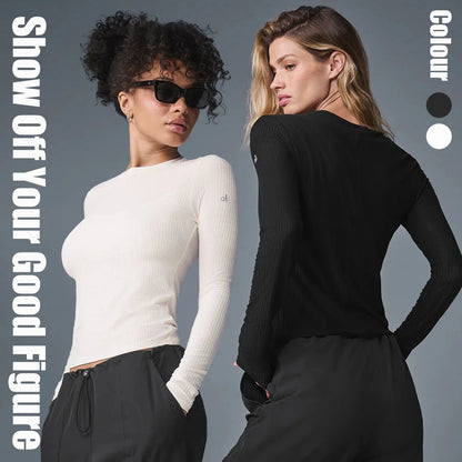 AL Yoga T-shirt Women Outdoor Fitness Running Yoga Top Versatile Quick Drying Sweat Crop Top Soft Crop Finesse Sexy Long Sleeve